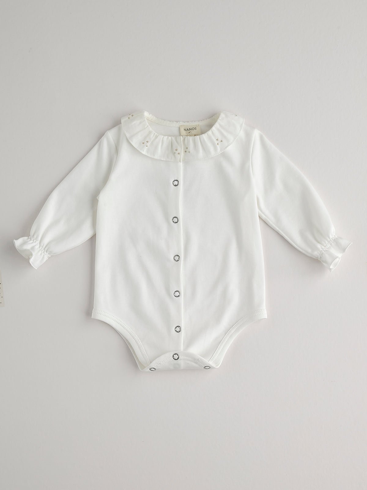 Long Sleeve Bodysuit Top with Ruffled Collar, for Babies - white