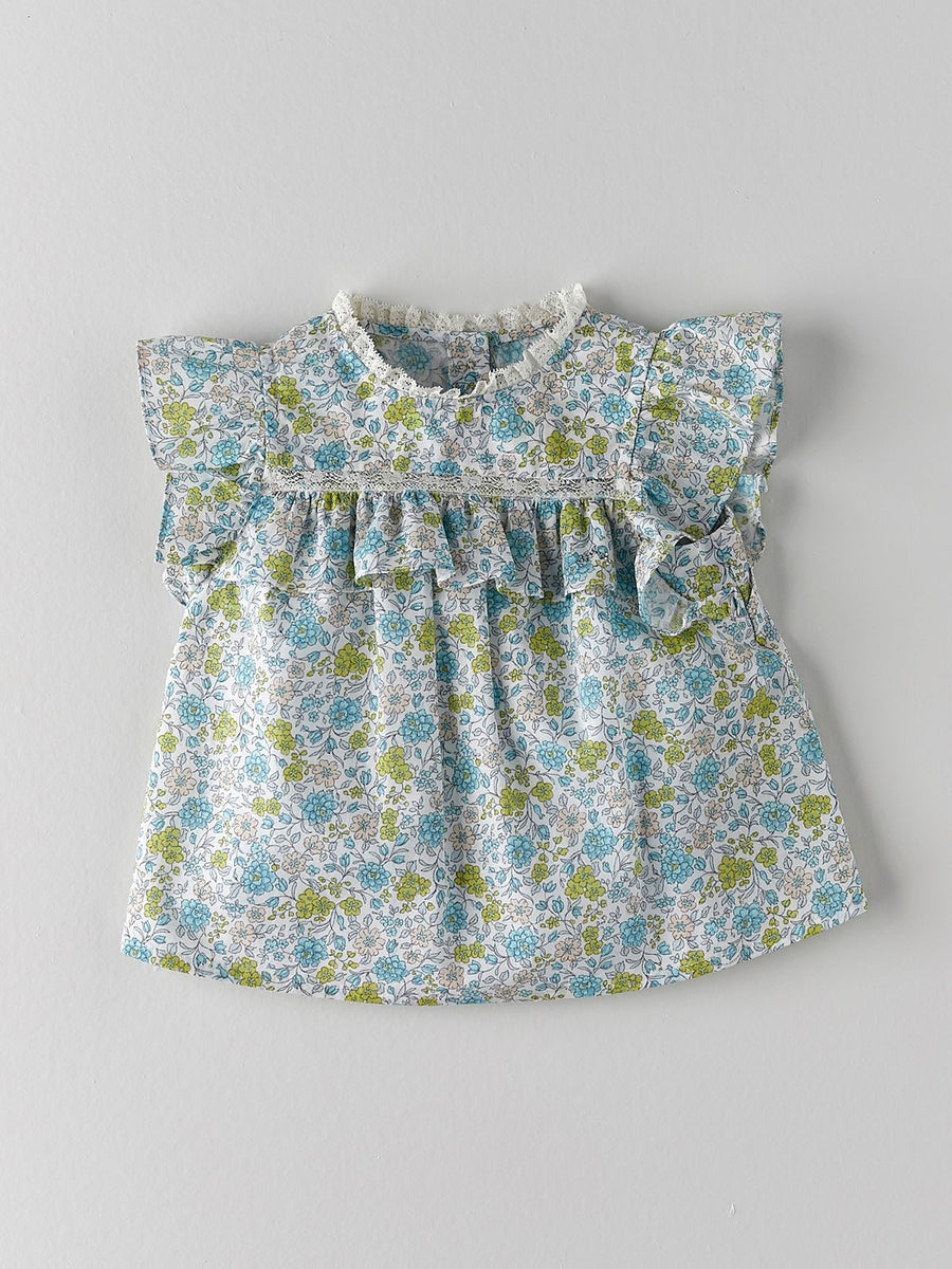Baby Girl's Floral Aqua Green Blouse - nanoshouston