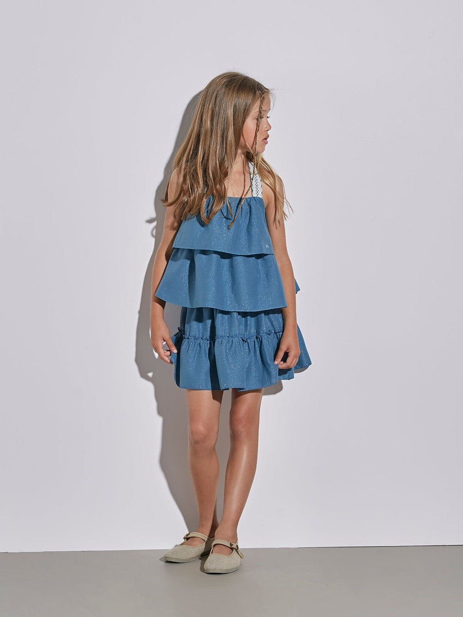 Girl's Blue Layered Dress