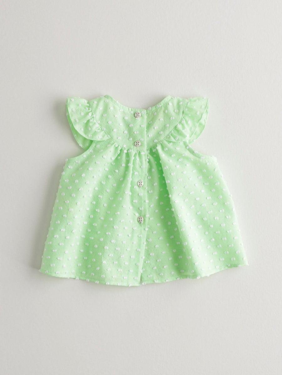 Baby Girl's Green Dotted Blouse
