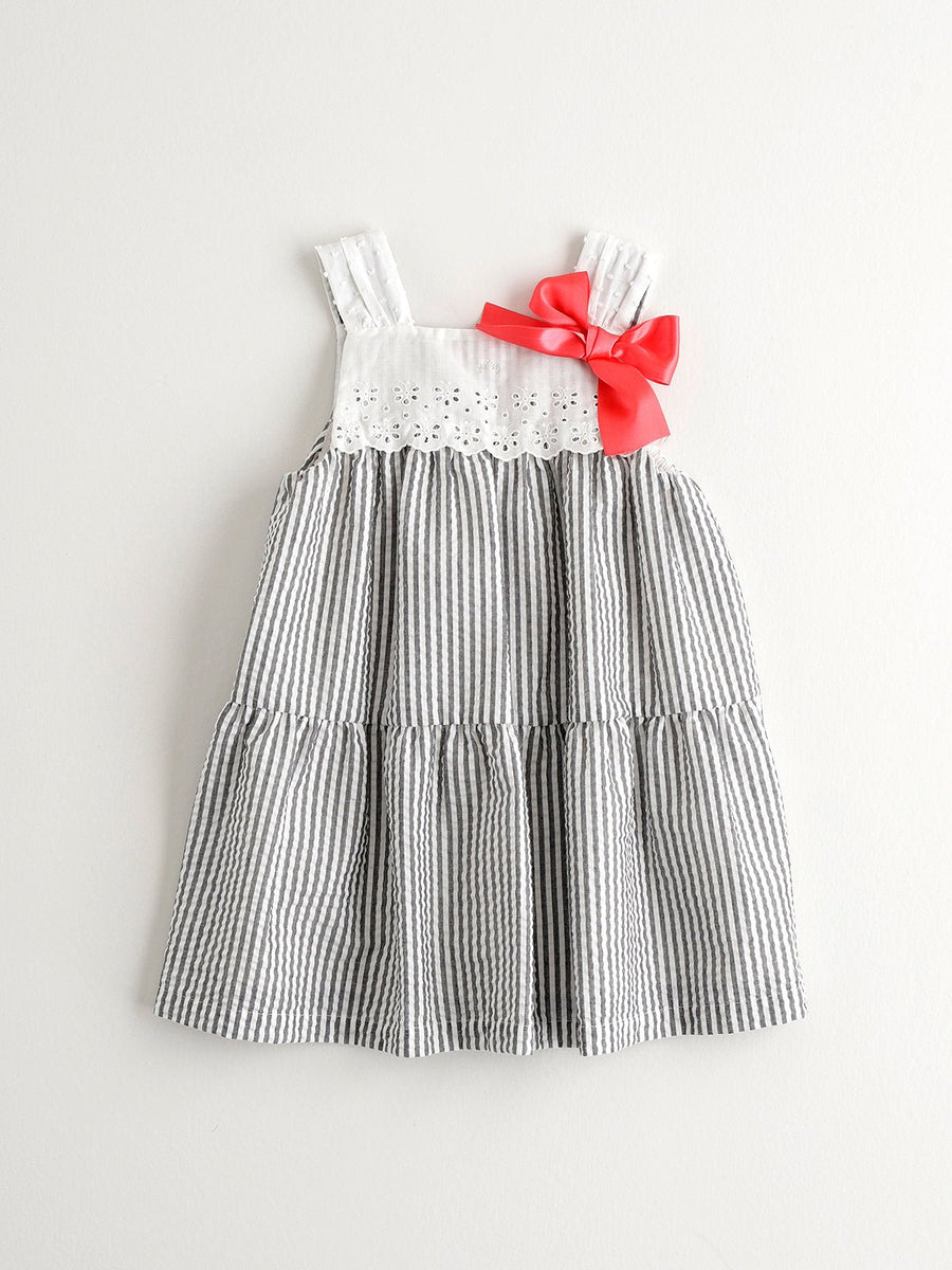 Girl's Light Gray Striped Dress