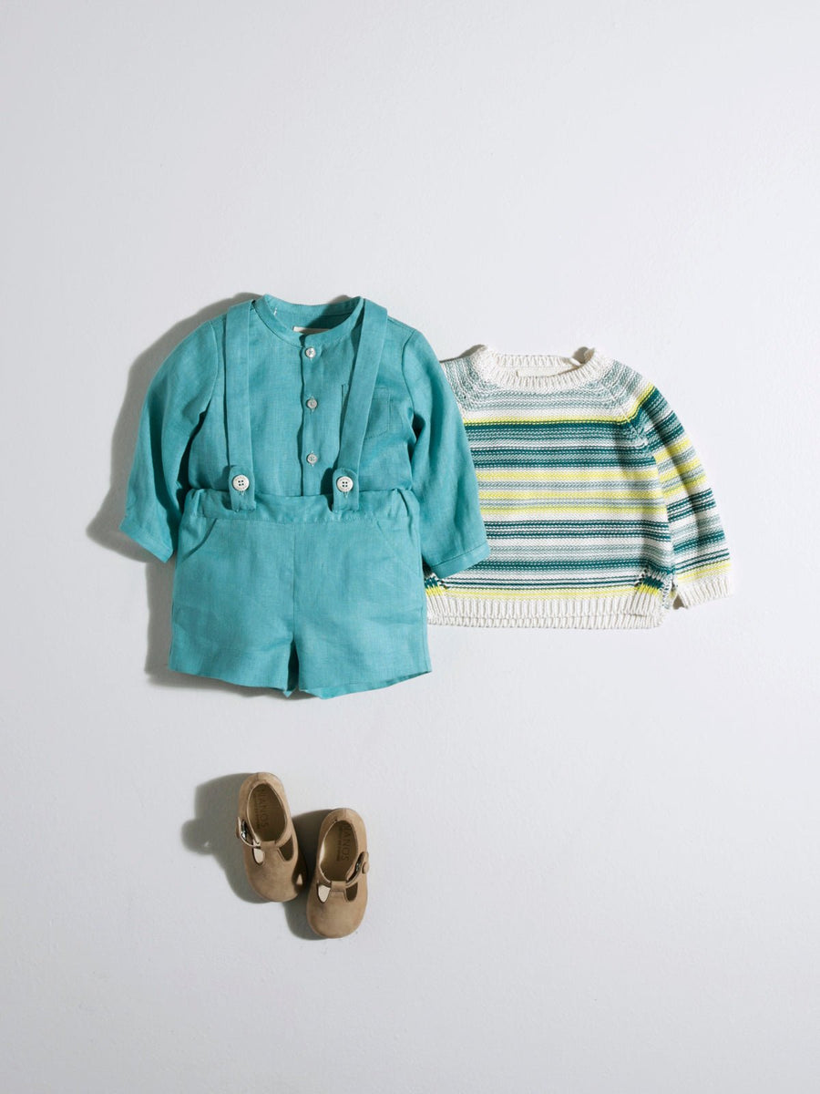 Baby Boy's Turquoise Long Sleeve Linen Shirt