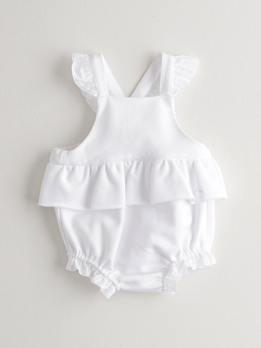 Baby Girl's White Ruffled Overall
