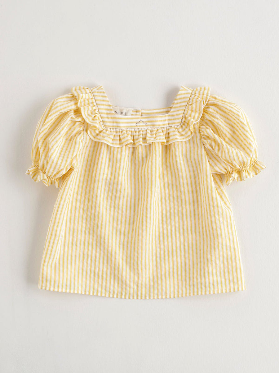Girl's Yellow Square Neck Striped Blouse