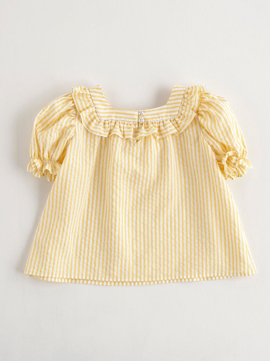 Girl's Yellow Square Neck Striped Blouse